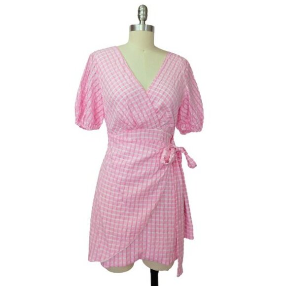 Princess Polly Zoe Jane Mini Dress Size 2 NWT Pink White Gingham Puff Sleeve - Picture 2 of 12